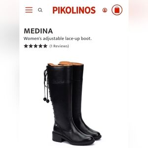 Pikolinos Medina Tall Black Adjustable Lace-up Boot Size 39 NWT